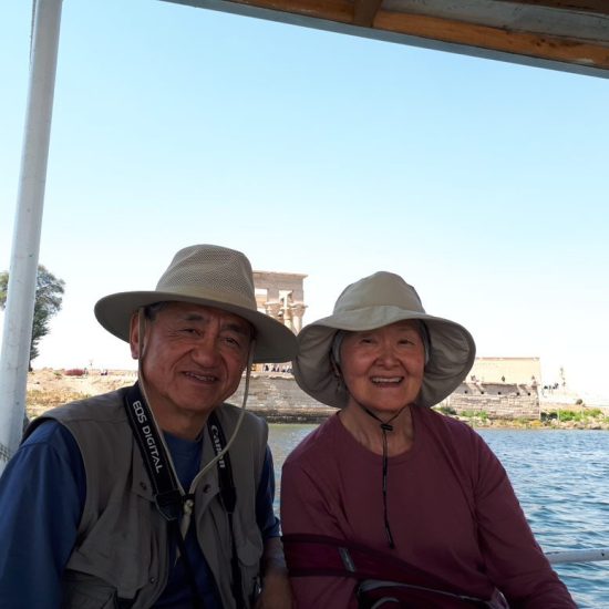 Ken and Lou on the boat by Philae Temple