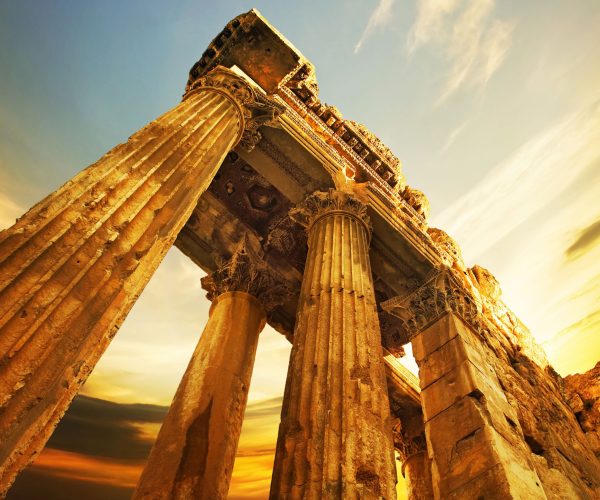 Old Ruins.Roman Columns in Baalbeck, Lebanon